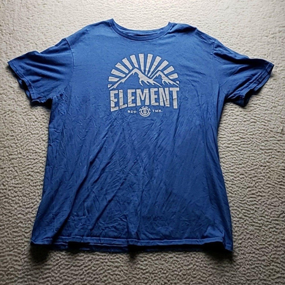 Element Shirt Mens XL Blue Mountain Sunrise Logo Graphic Tagless Tee Skate